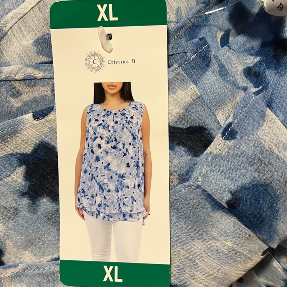 NWT Cristina B Women's Sleeveless Blouse Blue Watercolor Print Sizes( XL,M - Picture 4 of 5